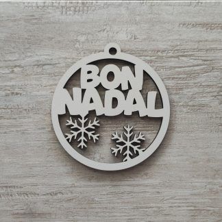 Bola de madera "BON NADAL" con copos de nieve